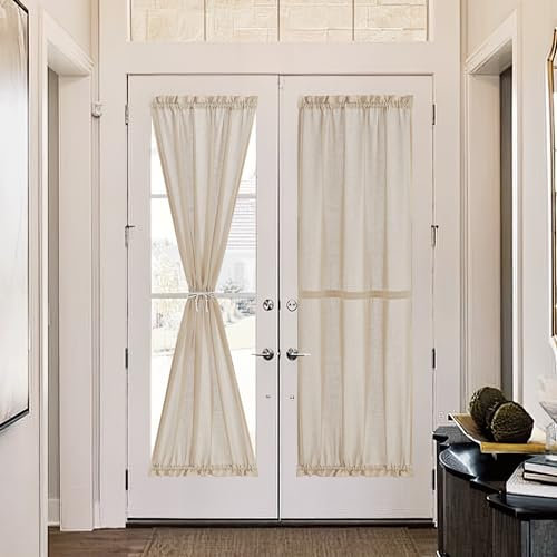 NICETOWN Französischer Türvorhang, Sichtschutz, Leinen-Mischgewebe, durchscheinend, Seitenlicht-Vorhang für Haustür, Hintertür, Küche, Doppeltür, Klassenzimmer, einfacher Jalousien mit Kordelzug, B 30