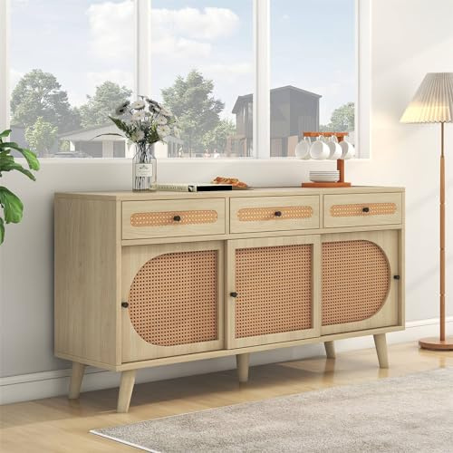 Tcewhhy Buffet en Bois avec Portes et étagères réglables, 3 tiroirs, 3 Portes coulissantes, Solution de Rangement Moderne pour sublimer Votre intérieur