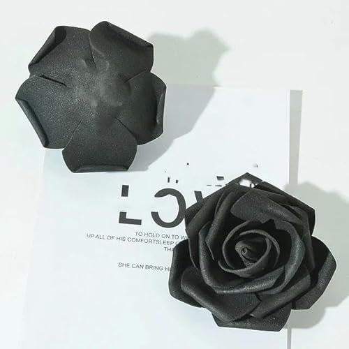 ZFISH 10/50 Stück 7 cm künstliche Schaumrosen Blumen Kopf für Zuhause, Hochzeit, Dekoration, Scrapbooking, PE-Blumen, DIY, Kussbälle, Basteln, Multi-Schwarz, 50 Stück