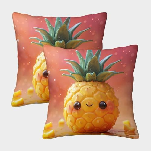KWFYBEHZ Cute Fruit Dekokissenbezug 50x50cm 2er-Pack,Kissenbezug Kawaii Pattern Lässiger Dekokissenbezug Landhausstil Dekokissenbezug Garten Outdoor Kissen Sofakissen