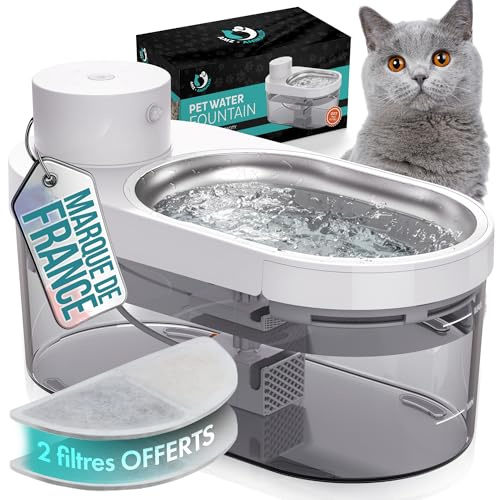 AMZ-ANIMALUX Wasserbrunnen für Katzen & Hunde, Filter, kabellos, mit Bewegungsmelder, leiser & automatischer Wasserspender aus Edelstahl, 4 l, hält frisches und reines Wasser | 2 Filter gratis
