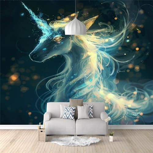3D Effekt Fantasy-Kunst-Einhorn Wandtapete - Fototapete für Wohnzimmer und Kinderzimmer | Wanddeko Tapete | 250 (B) x 175 (H) cm