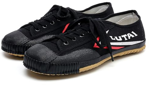 ZHENSI Zapatos De Artes Marciales, Hombres Mujeres Zapatillas De Deporte Descalzas Lona Tai Chi Kung Fu Zapatos para Correr,Negro,45 EU