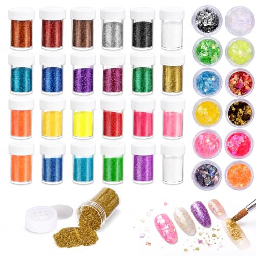 DERJDISF Glitzer – Vielseitiges 36 Farben Glitter Set, Grobes und Feines Glitzer zum Glitzer Basteln, Perfekt für Schleim, Harzformen, Haare, Make-up & Nagelkunst