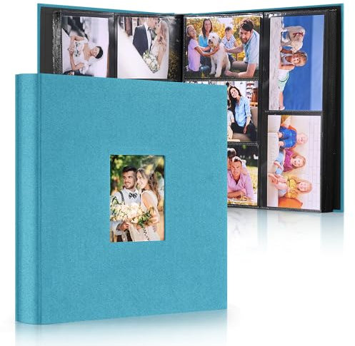 DazSpirit Album fotografico da 15 x 10 cm, 600 tasche, copertina in lino personalizzabile, 10 x 15 cm, grande capacità, tasche scorrevoli, ideale per album di nozze, libri fotografici di famiglia e