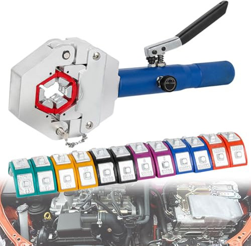 Beachtiful Crimpzange für Hydraulikschläuche, integriertes Crimpwerkzeug Set für Hydraulikschläuche, Manuelles Crimpwerkzeug für AC-Schläuche mit 7 Matrizensätzen, für die Reparatur von Klimaanlagen