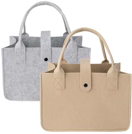 Xialvyu 2 Stück Filztasche 30x20x18 cm Faltbare Filztaschen Shopper Große Kapazität Einkaufskorb Filz für Einkaufen, Ausgehen und Picknick