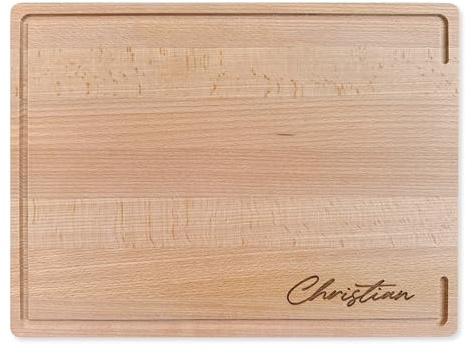 LOOXIS Personalisiertes Schneidebrett mit Namen graviert – 40x30 cm, Buchenholz, Saftrille, Steakbrett, Charcuterie Board – Geschenkidee Männer, Frauen, Vatertag, Muttertag, Einzug – Motiv 8