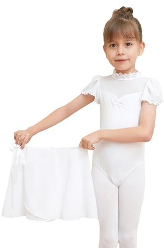Dmwhsy Robe de Ballet pour Fille, Justaucorps à Manches Courtes avec Jupe Amovible, Costume de Danse pour Enfants, Tenue de Ballet