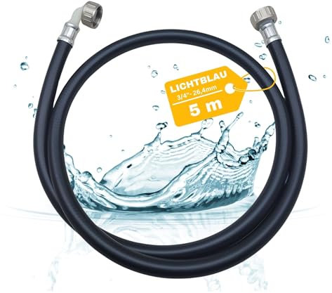 LICHTBLAU Tuyau d'alimentation d'eau chaude 90° I 5 m I 3/4 Machine à laver et lave-vaisselle I 2996 I Tuyau d'eau chaude avec filetage métallique I Joint inclus