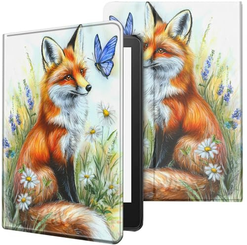 Schutzhülle für Kindle Paperwhite, 15,2 cm (6 Zoll), 10. Generation 2018, leicht, PU-Leder, Smart-Ständer, mit automatischer Wake-Sleep-Hülle für Kindle Paperwhite E-Reader, Fuchs und Schmetterlinge