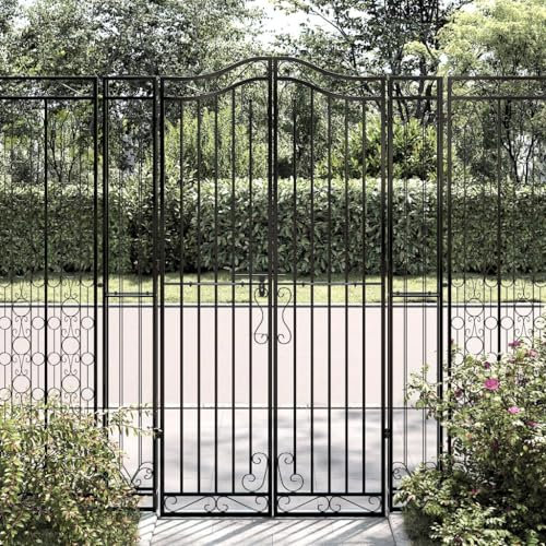 Cinyiqo Garden Gate Black 121x8x180 cm Wrought Iron Metal Garden Gates,Outdoor Fence Gate Galvanised Swing Gates Suit Garden Patio Or Terrace