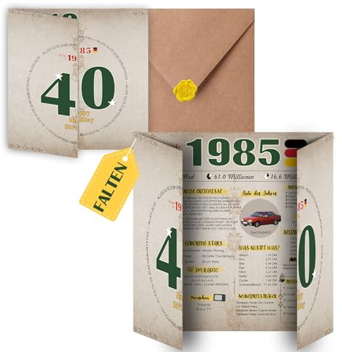 Sugeru Besondere Geburtstagskarte mit Umschlag | Jahrgang Geschenk | geburtstag frau mann | Geburtstagsdeko lustig,Tolle Geschenkidee,Chronik,Karte,Jubiläum- DIN A4 (1985)