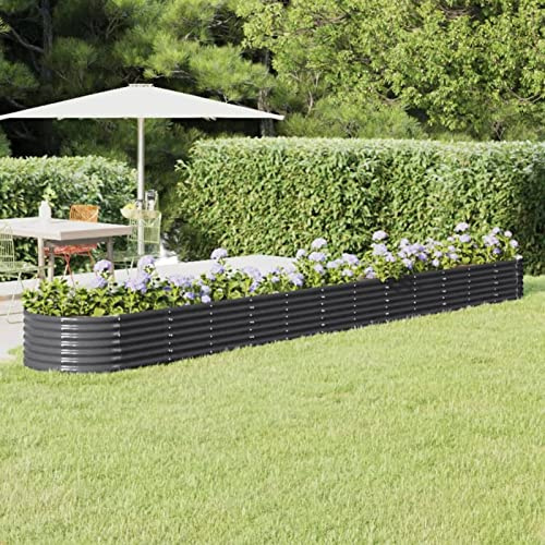 IKAYAA Hochbeet Metall Hochbeet Pflanzkübel Hochbeet Garten Pflanzbeet Gemüsebeet Gartenbeet Frühbeet Blumenkasten Pflanzkasten Stahl -Anthrazit-512 x 80 x 36 cm