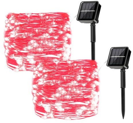MUXIJIA 2 Stück Solar-Lichterketten für den Außenbereich, 7M / 23Ft 50 LEDS-wasserdichte Lichterketten 8-Modus-Solar-Lichterketten zum Dekorieren von Garten, Terrasse, Hof, Party (Rot)