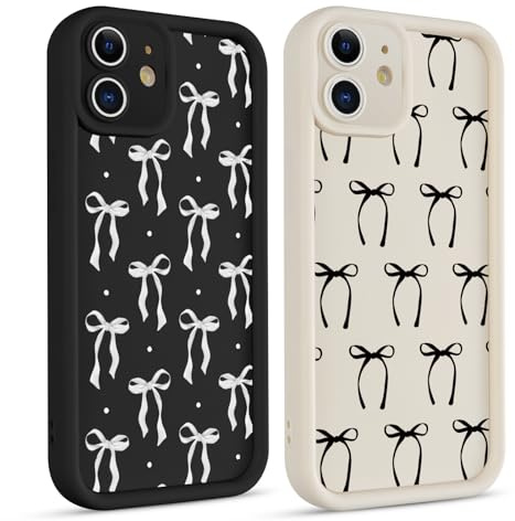 Coiwxmoi 2 Stück Handyhülle für iPhone 12 Hülle, Aesthetic Schleifen Fliege Muster Design Mädchen Frauen Schutzhülle, Silikon Stoßfest Cover Erhöhte Displayränder Case für iPhone12 6,1,Schwarz