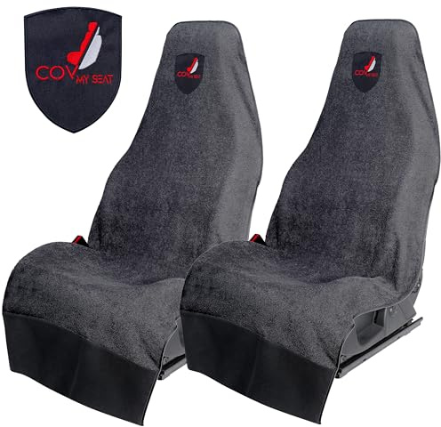 Cov My Seat Serviette Siège Voiture – Protection Transpiration Sport, Gym, Plage – Housse Siège Auto Coton Éponge Absorbant – Protège Sièges Cuir et Tissu – Lavable - Noir Blason Rouge X 2