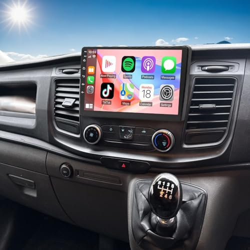 10Inch Android 14 Car Stereo Radio for Ford Transit Custom 2018-2023 2G+32G Car Stereo 1 Din GPS Sat Navi Headunit w/Wireless Carplay & Android Auto FM/RDS Radio Receiver w/Rearview Cam Microphone
