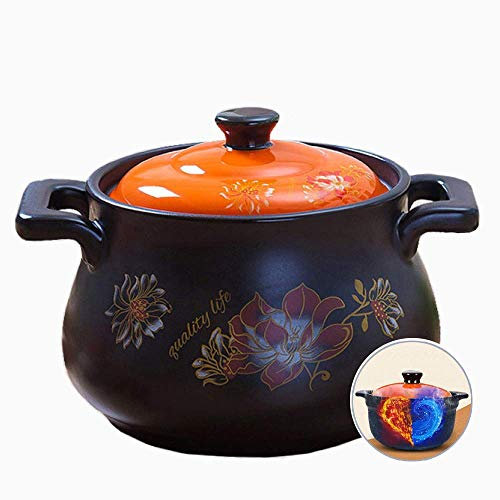 Olla arrocera Redonda de cerámica con Tapa, Olla de Barro para arroz, Olla para Sopa Negra, Olla para estofado Lento, Olla sopera, Naranja 1-2.8L (Naranja 3-4.5L)