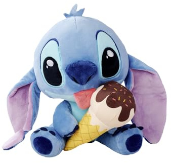 Simba Disney Stitch Kuscheltier mit Eiscreme – Plüschfigur zum Knuddeln, mit Waffel in der Hand, Sommerfeeling mit herausgestreckter Zunge, weicher Kuschelfreund, blau, 25 cm, ab 0 Jahren