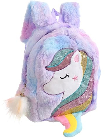 OATIPHO Kinder Rucksack Einhorn Plüschrucksack Mittlere Größe Mit Regenbogen Design Schulranzen Tasche Mädchen Schulrucksack Für Schule Reise Einkaufen