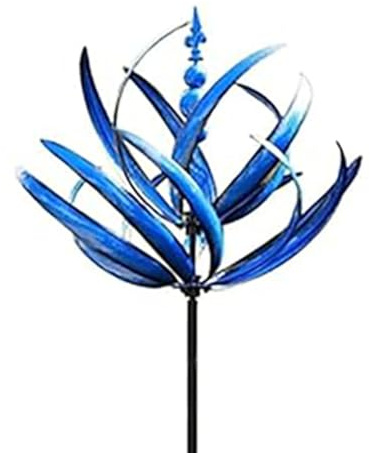 JHzood 3D Unique and Magical Metal Windmill Spin, Wind Spinners For Garden, Wind Spinners Stakes Ornaments for Yard, Wind Spinner Windmill, Wind Sculpture Spinner (Blue Flower)