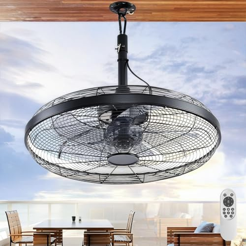 TRUYOK Ventilateur de plafond d'extérieur avec éclairage et télécommande IP65 étanche IP65 - Lampe de plafond silencieuse à intensité variable avec ventilateur 6 vitesses - Pour chambre à coucher