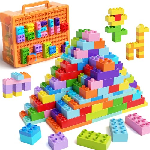 STEM MATCH Blocchi di costruzione per bambini piccoli, 97 Blocchi di costruzione classici colorati, giocattoli educativi per bambini 3+