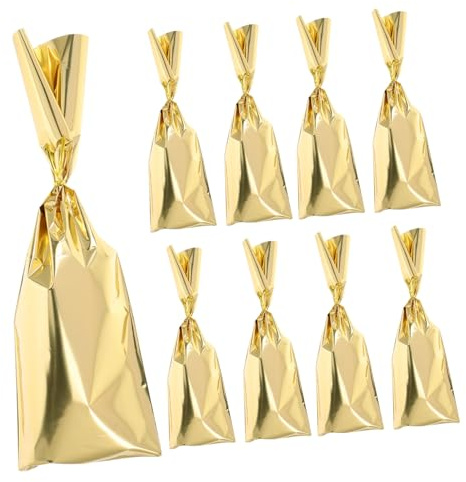 MUCKLILY 10 Stück Metallische Goldene Folien-weintaschen Wiederverwendbare Geschenkbeutel für Weinflaschen Flach Strapazierfähig für Feiertage Party Hochzeit