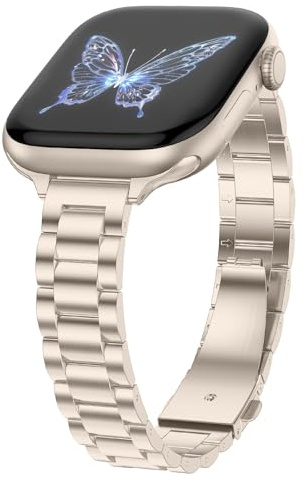 Dolstrap Thin Metal Straps Compatible with Apple Watch Strap 49/46(S11/10)/45/44/42mm, Women Dressy Stainless Steel Slim Band Compatible for iWatch Ultra 3/2/1 SE 3-1 Series 11 10 9 8 7 6-1, Starlight