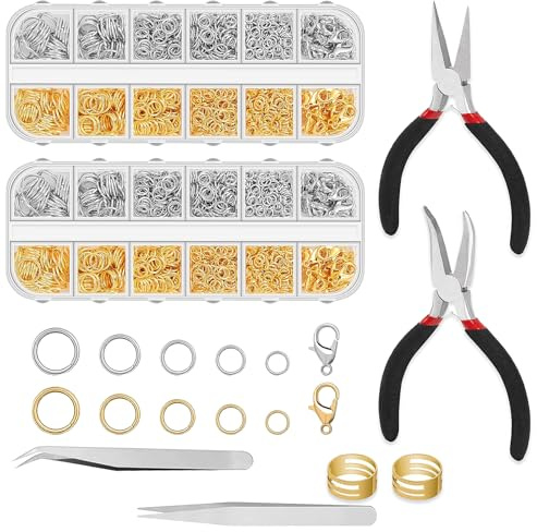 OdiuK Biegeringe für Schmuckherstellung 2406 Stück Spaltringe Verschlüsse | mit Schmuckzange und Ring öffner, 4mm bis 10mm Metall Kettenringe DIY Sprung Ringe für Halskette Armbänder