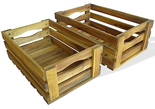 CKioict Set di 2 casse per mele, in legno di acacia, per esterni, terrazze, giardino