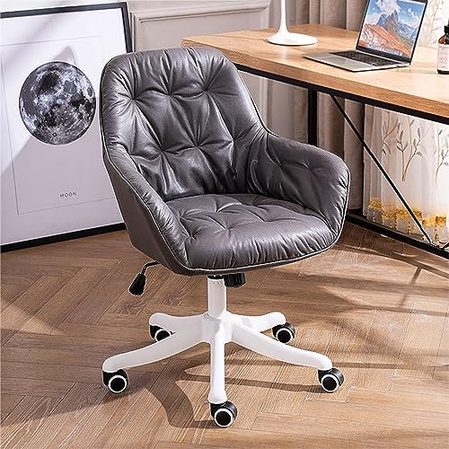 Ergonomisk snurrstol - Justerbar PU-läder med armstöd och hjul, klädd fritidsstol för hem/studie