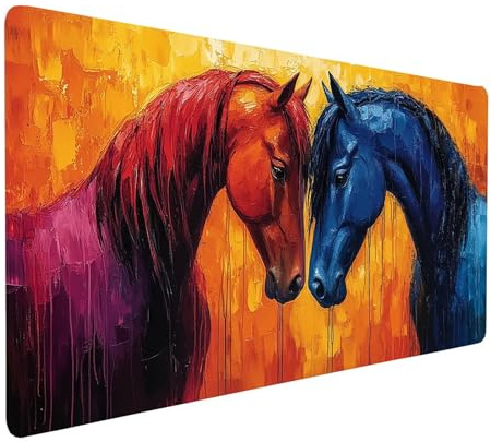 Tapis de Souris XXL 1000x500x3 MM Imperméable Animal Tapis de Bureau Gaming pour Clavier Souris sans Fil Ordinateur Portable, Mouse Pad Cheval Bords Surpiqués Base Antidérapante, Cadeau model-4549