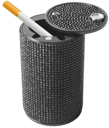 UNLRAE Car Ashtray,Car Accessories Bling Smokeless Ashtray,Portable Ash Tray with Lid Smell Proof,Rhinestone Interior Decoration Accessories for Women,Suitable for Most Cars Trucks SUVs Etc (Black)