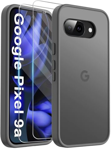 FLLAO Matt Handyhülle für Google Pixel 9a Hülle, Grau | Inklusive 2 Schutzfolie, mit Kameraschutz [Militärschutz] Stoßfest PC Rückseite TPU Bumper Hülle für Google Pixel 9a