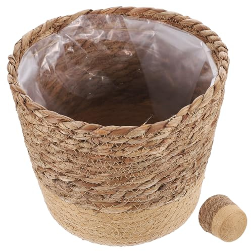 GETAJGHSD Cesta Maceta De Junco Marino Tejida para Plantas Decoración Hogar Multifuncional Mediana Color Café Almacenaje Rústica Resistente Versátil
