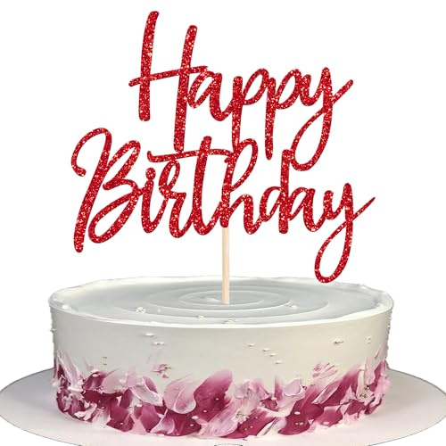 1 Stück Geburtstag Tortendeko Glitzer Happy Birthday Cake Topper Alles Gute zum Geburtstag Kuchen Deko für Baby Dusche Kinder Party Kuchen Dekoration Rot