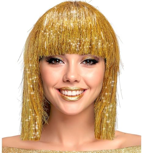 W WIDMANN MILANO Party Fashion - Bob Perücke mit Pony, Glitzer Haar für Damen, Kostüm Accessoire für Karneval & Party