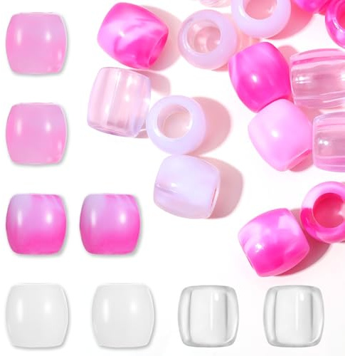 48 stycken rosa hårpärlor hårpärlor för flätor stora pärlor hårpärlor för klippning pärlor set pärlor för hår hårsmycken för loc dreadlock tillbehör söta flätor göra kit flätor (rosa vit transparent)