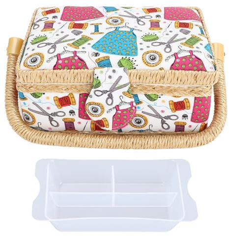 Grand panier à couture en tissu vintage pour travaux manuels, fournitures de bricolage, boîte de rangement modèle C