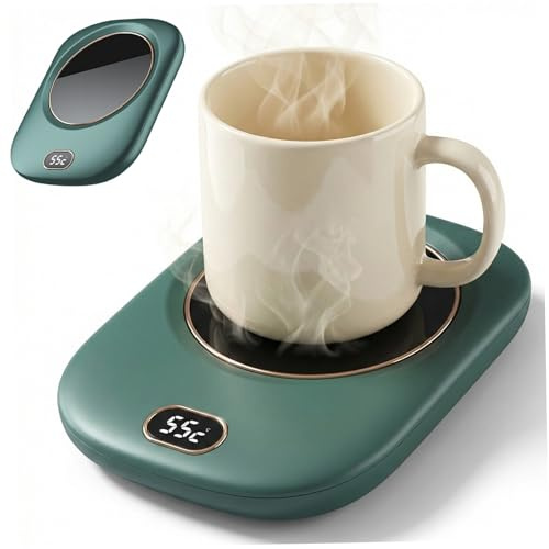 Scaldatazze, Scaldatazze a 3 livelli elettrico USB senza fili impermeabile per caffè, tè, latte, acqua, Tazza senza fili verde scuro per caffè