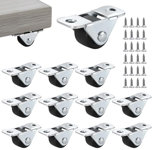 12 Pack Mini Caster Wheels, 0.5 Inch Rubber Rolling Wheels Low Profile Castors for Furniture with Steel Top Plate Silent Castor Wheel for Small Appliances Carts Luggage