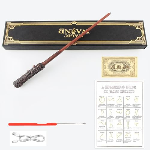 Fancysky Varita mágica, varita mágica para cosplay, varita mágica de resina con tarjeta de entrada y hoja de hechizo, varita mágica recargable por USB, Halloween, cosplay, carnaval, disfraz accesorio