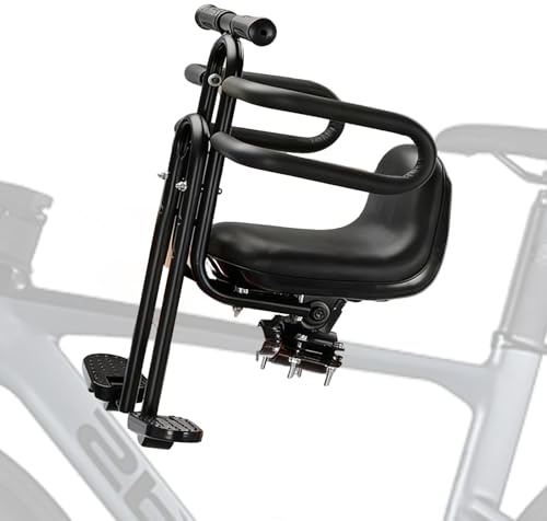 IDAMAKON Siège de vélo avant pour enfant - Pour VTT et vélo de ville - Repose-pieds pliables - Barre de sécurité et siège rembourré - Pour 2 à 6 ans (jusqu'à 30 kg)