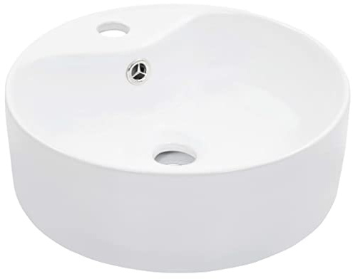 Mhdvray Aufsatzwaschbecken rund 36 x 13 cm aus glänzender Keramik mit Überlauf, Modernes Handwaschbecken für Gäste-WC, kleines Bad, Wohnwagen und Outdoor-Einsatz
