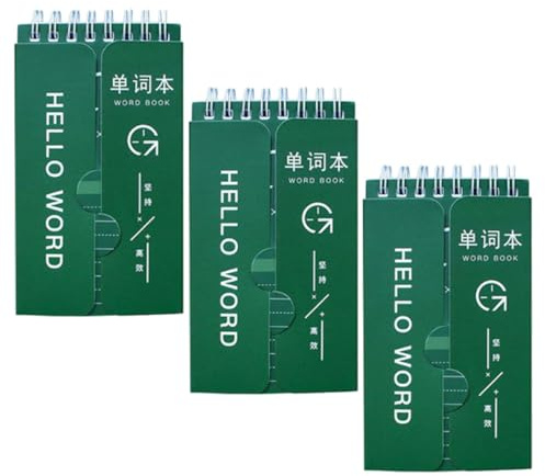 COSMEVIVI Cuaderno para Vocabulario Portátil 3piezas Diseño Creativo en Papel Verde, Bloc de Notas para Estudiantes Adecuado para Oficina y Vida Diaria