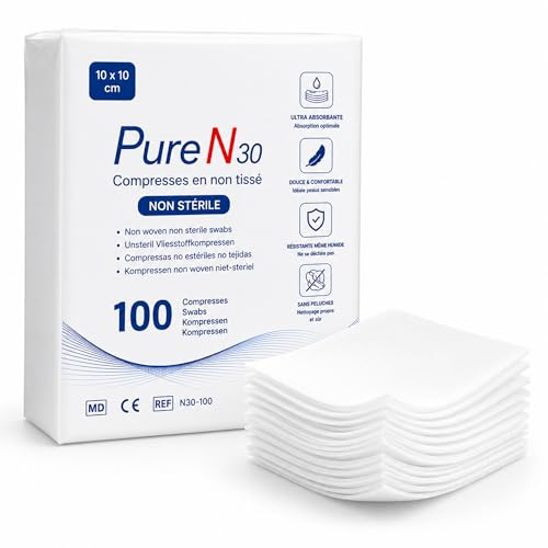 Compresses Non Tissées Non Stériles – Hypoallergéniques, Ultra-Absorbantes – Usage Médical et Domestique (50, 10 x 10 cm)