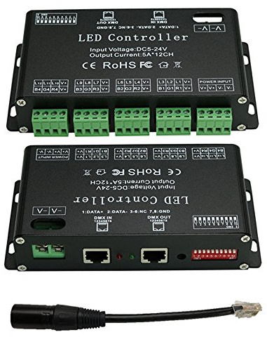 AMKI DMX 512 LED Decoder Controller for RGB Tape Strip Light Dimmer Driver (12 Channel)
