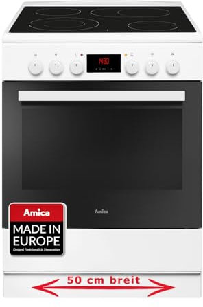 Amica 913 001 Weiß 60cm Standherd Timer Heißluft Glaskeramik Kochfeld Teleskopauszüge